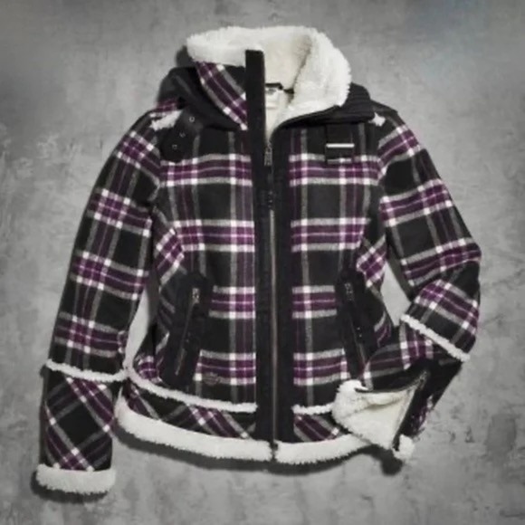HARLEY-DAVIDSON Purple Black Plaid Fleece Sherpa Lined Coat Moto Motorcycle S - Picture 5 of 13